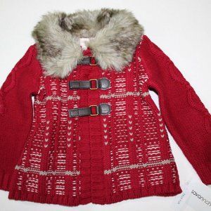 Savannah Sweater Knit Jacket Faux Fur Collar Size 12M